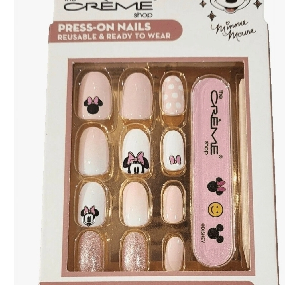 NWT The Crème Shop Minnie Mouse Press-On Nails - Pink and White
